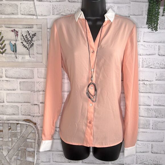 NWT Express Peach Blouse Shirt Top Size XS Oversized Loose Button Down - Picture 1 of 6